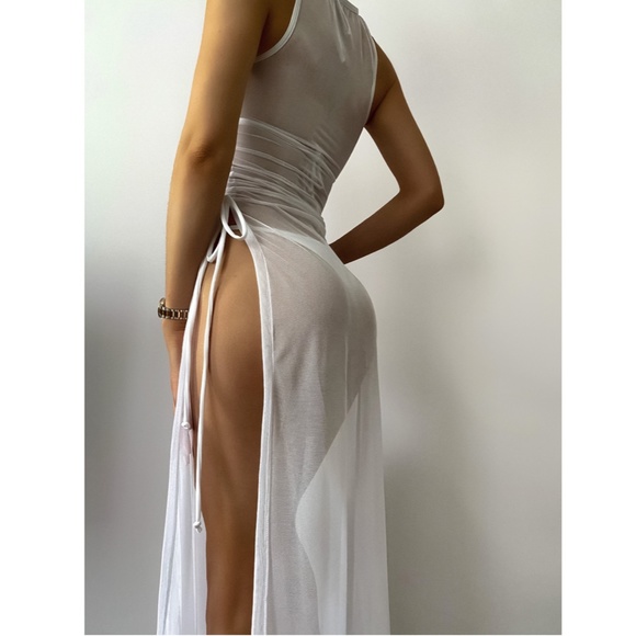 White Stretchy Mesh Coverup - Picture 2 of 11